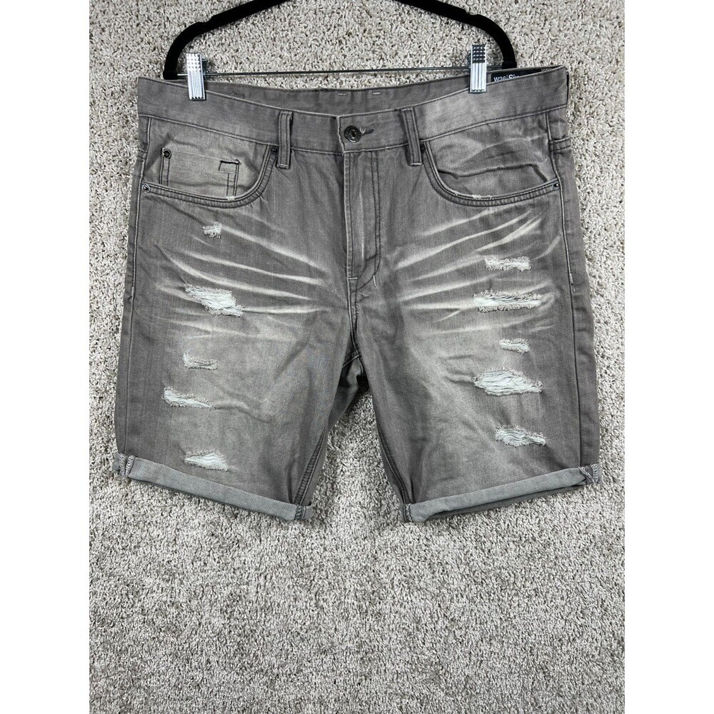 Buffalo David Bitton Parker Slim Denim Shorts Mens 36 Black Faded Zip Fly - Picture 1 of 10